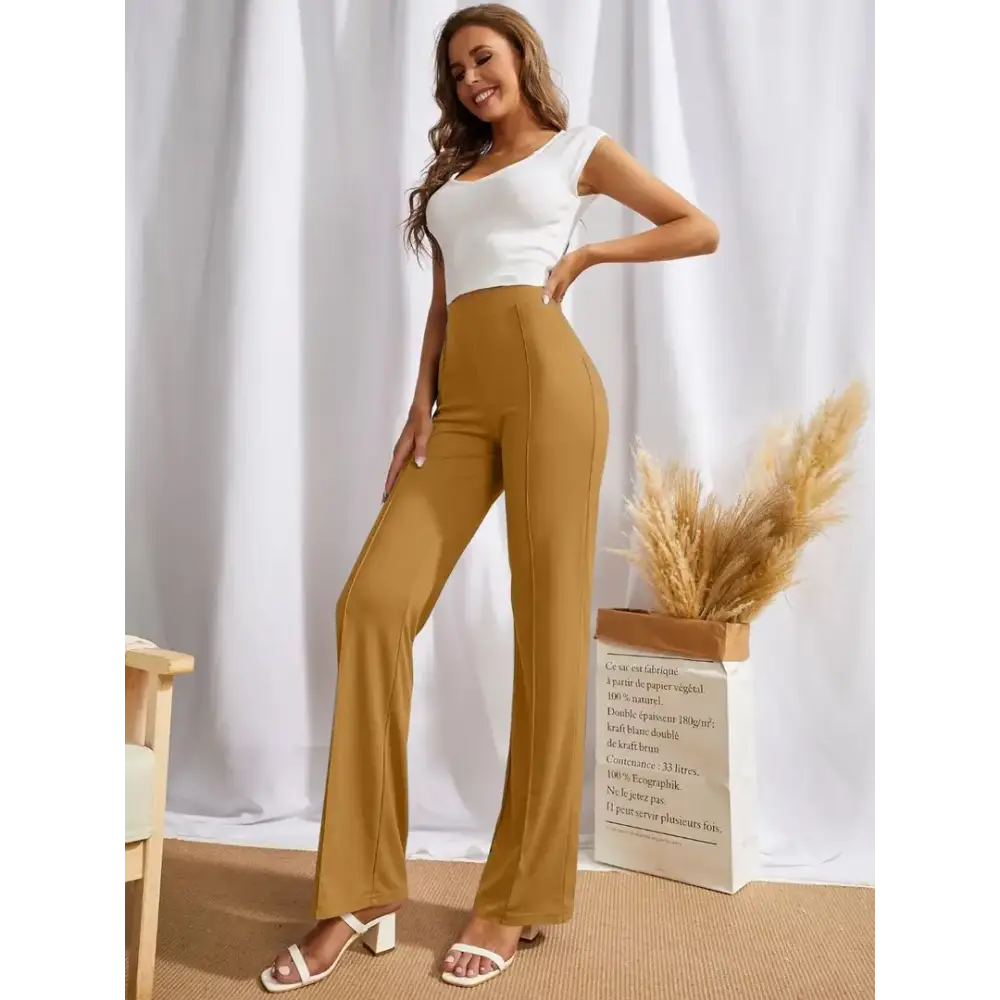 Elegant Yellow Cotton Solid Trousers For Women 