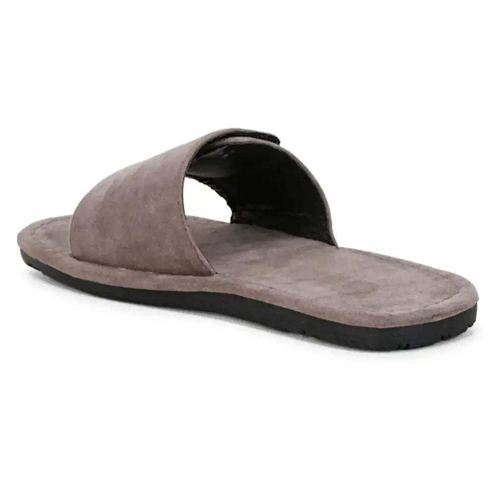 Elite Grey Synthetic Leather Self Design Slippers For Men 