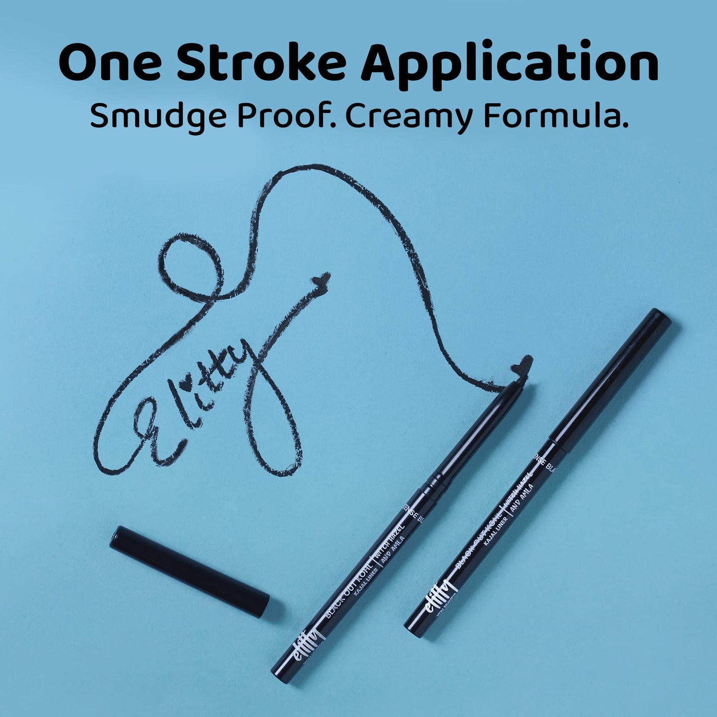 Elitty Black Out Kohl- Intense Black Kajal, Smudge Resistant, Fade Proof, Infused with Witch Hazel, Amla,Almond Oil, Castor Oil & Chamomile Oil, Vegan & Cruelty Free - .27gm SaumyasStore