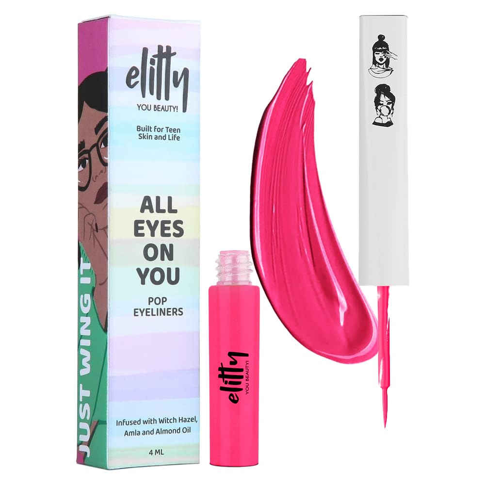 Elitty Hot Pink Pop Colour Eyeliner, Matte Finish | Long Lasting, Water Proof, Smudge Proof | Amla & Almond oil enriched| Vegan & Cruelty Free, Easy Application, Liquid Eyeliner (Forgotten Kiss) - 4ml 