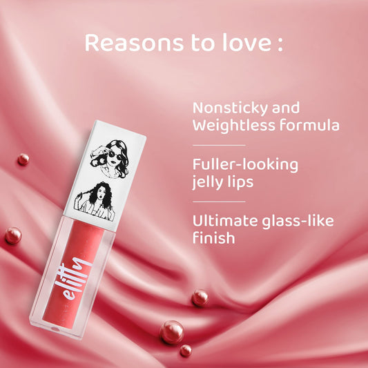 Elitty Jelly Lips- Pink Lip Gloss for High Shine, Glossy Finish & Hydrating Lips with Jajoba Oil & Vitamin E | Vegan & Cruelty-Free, Pretty Chill  (4 ML) 