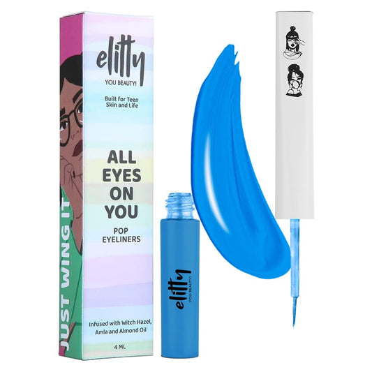 Elitty Light Blue Pop Colour Eyeliner, Matte Finish | Long Lasting, Water Proof, Smudge Proof | Amla and Almond oil enriched| Vegan & Cruelty Free, Easy Application, Liquid Eyeliner (Santorini) - 4ml SaumyasStore