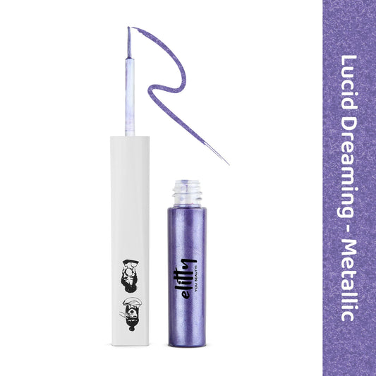 Elitty Purple Pop Colour Eyeliner, Metallic Finish | Long Lasting, Water Proof, Smudge Proof | Amla and Almond oil enriched| Vegan & Cruelty Free, Easy Application, Liquid Eyeliner (Lucid Dreaming) - 4ml 