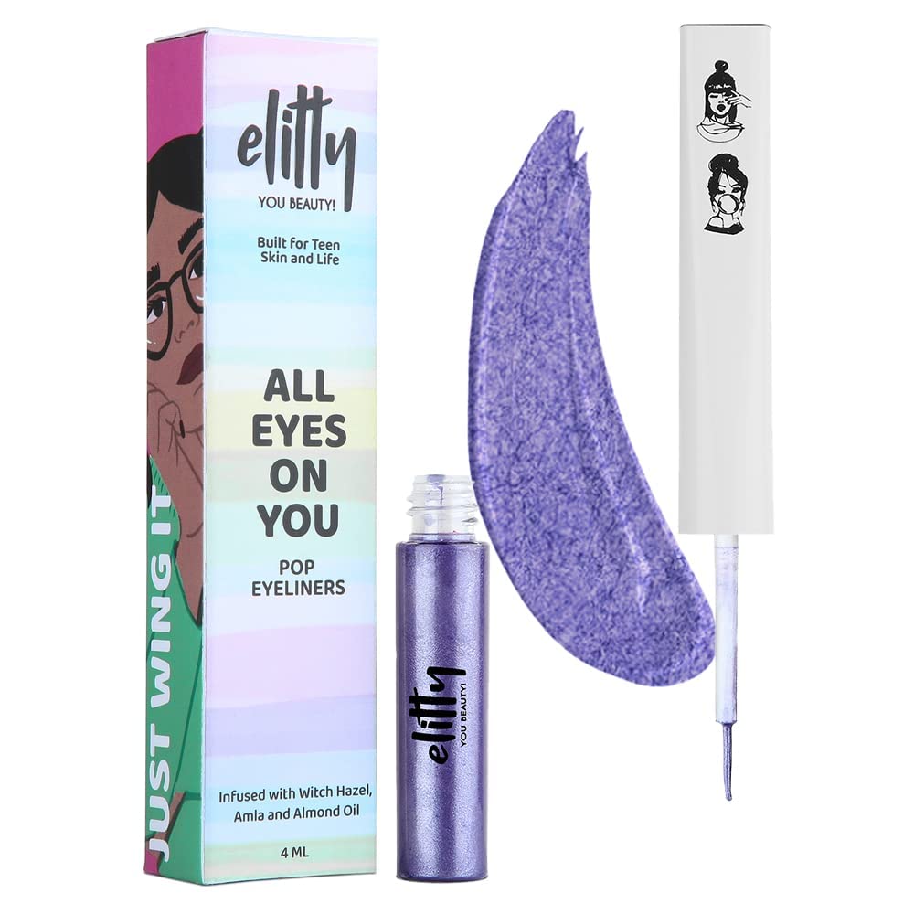 Elitty Purple Pop Colour Eyeliner, Metallic Finish | Long Lasting, Water Proof, Smudge Proof | Amla and Almond oil enriched| Vegan & Cruelty Free, Easy Application, Liquid Eyeliner (Lucid Dreaming) - 4ml 