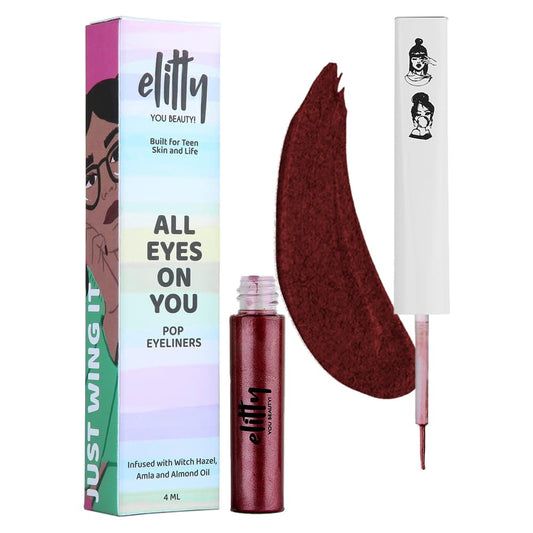 Elitty Red Pop Colour Eyeliner, Metallic Finish | Long Lasting, Water Proof, Smudge Proof | Amla and Almond oil enriched| Vegan & Cruelty Free, Easy Application, Liquid Eyeliner (Lunar Magic) - 4ml 