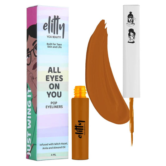 Elitty Tan Pop Colour Eyeliner, Matte Finish | Long Lasting, Water Proof, Smudge Proof | Amla and Almond oil enriched| Vegan & Cruelty Free, Easy Application, Liquid Eyeliner (Manifestation) - 4ml 