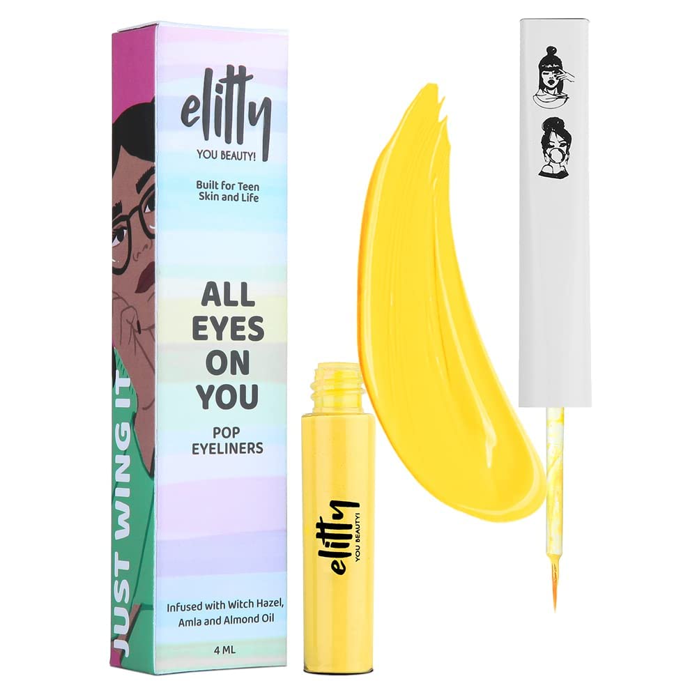 Elitty Yellow Pop Colour Eyeliner, Matte Finish | Long Lasting, Water Proof, Smudge Proof | Amla and Almond oil enriched| Vegan & Cruelty Free, Easy Application, Liquid Eyeliner (Honeycomb) - 4ml 