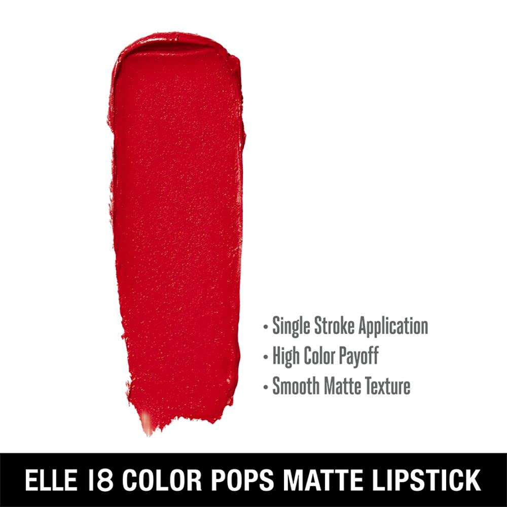 Elle 18 Color Pop Matte Lip Color, R31, Crazy Red, 4.3 g (Matte) 