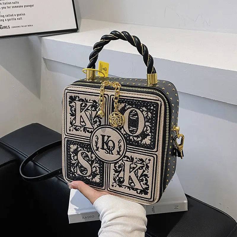 Ethnic Style Printing Square Zipper Crossbody Bag 