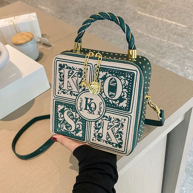 Ethnic Style Printing Square Zipper Crossbody Bag 