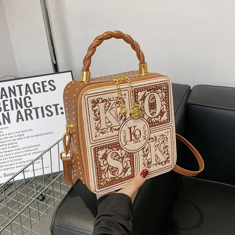 Ethnic Style Printing Square Zipper Crossbody Bag 