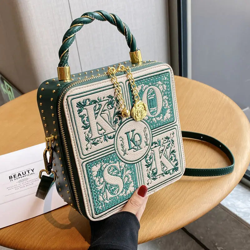 Ethnic Style Printing Square Zipper Crossbody Bag 