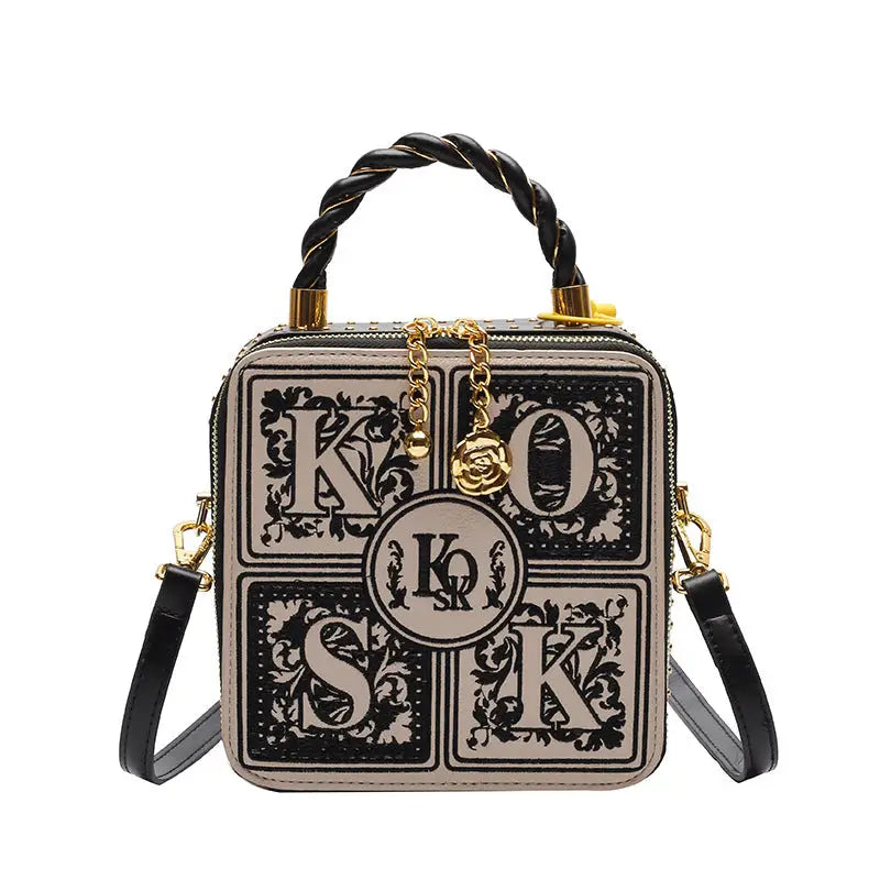 Ethnic Style Printing Square Zipper Crossbody Bag 