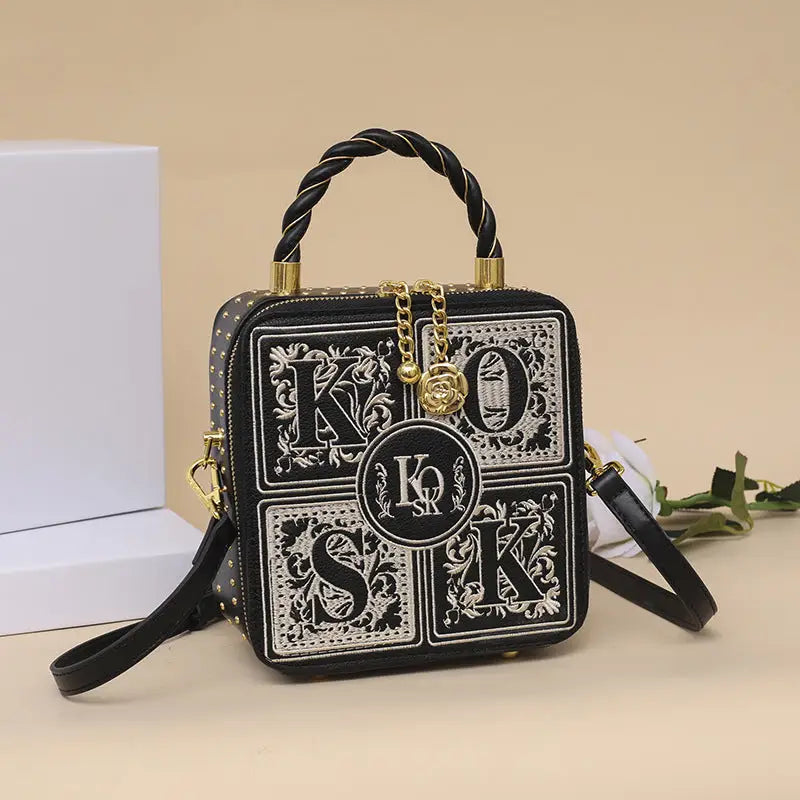 Ethnic Style Printing Square Zipper Crossbody Bag 