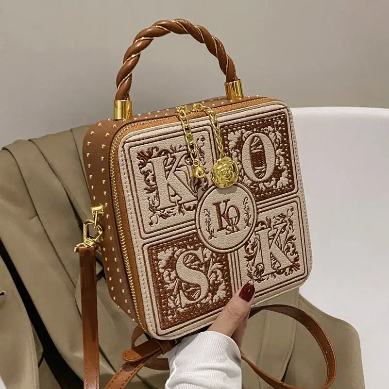 Ethnic Style Printing Square Zipper Crossbody Bag 