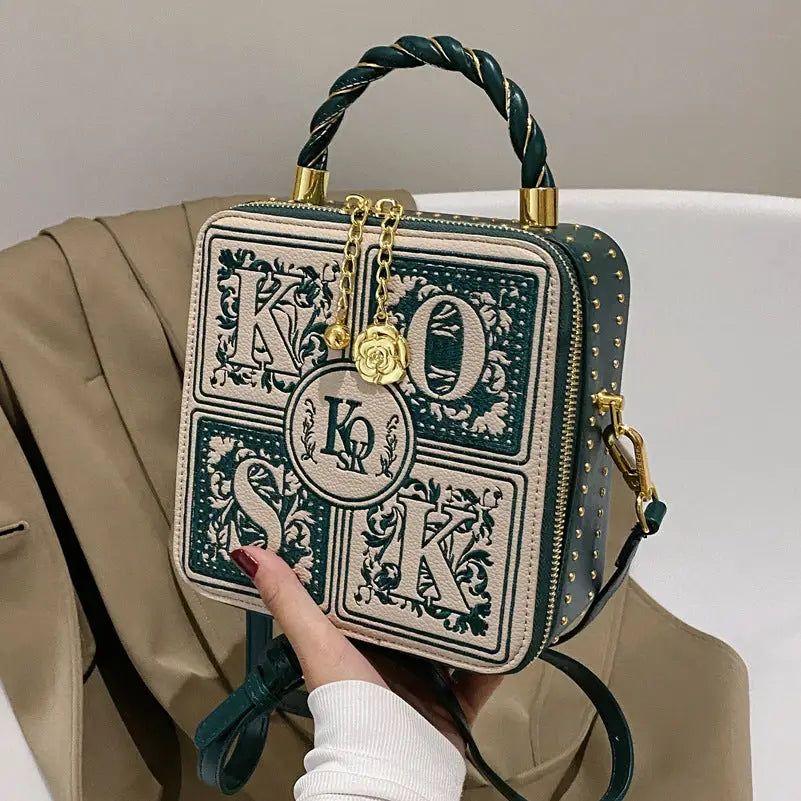 Ethnic Style Printing Square Zipper Crossbody Bag 