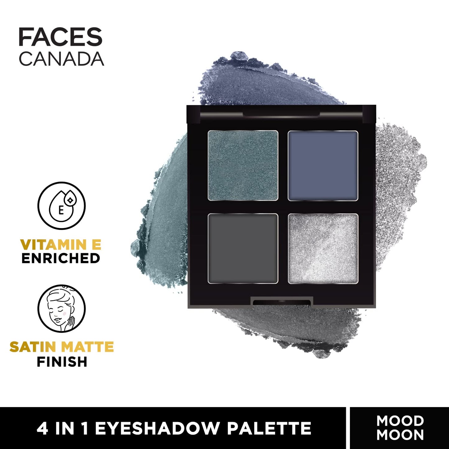 FACES CANADA 4 IN 1 Quad Eyeshadow Palette - Moody Moon 06, 4.8g | Shimmer & Matte Shades | Satin Matte Finish Eye Shadow Quartet | Intense Pigment | Long Lasting | Vitamin E Enriched | Vegan 
