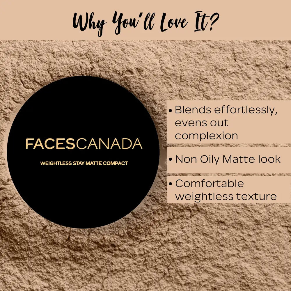 FACES CANADA Weightless Stay Matte Finish Compact Powder - Ivory, 9 g | Non Oily Matte Look | Evens Out Complexion | Hides Imperfections | Blends Effortlessly | Pressed Powder For All Skin Types 