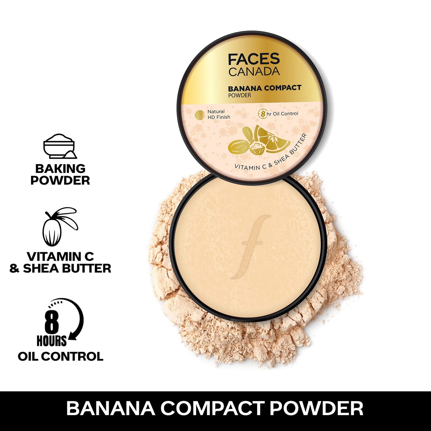 FACESCANADA Banana Compact Powder 9g | 8HR Oil Control Complexion Enhancer | Smooth Matte HD Finish | Lightweight Translucent Powder Sets Makeup | Blurs & Conceals | Radiant Flawless Skin | Vitamin C 