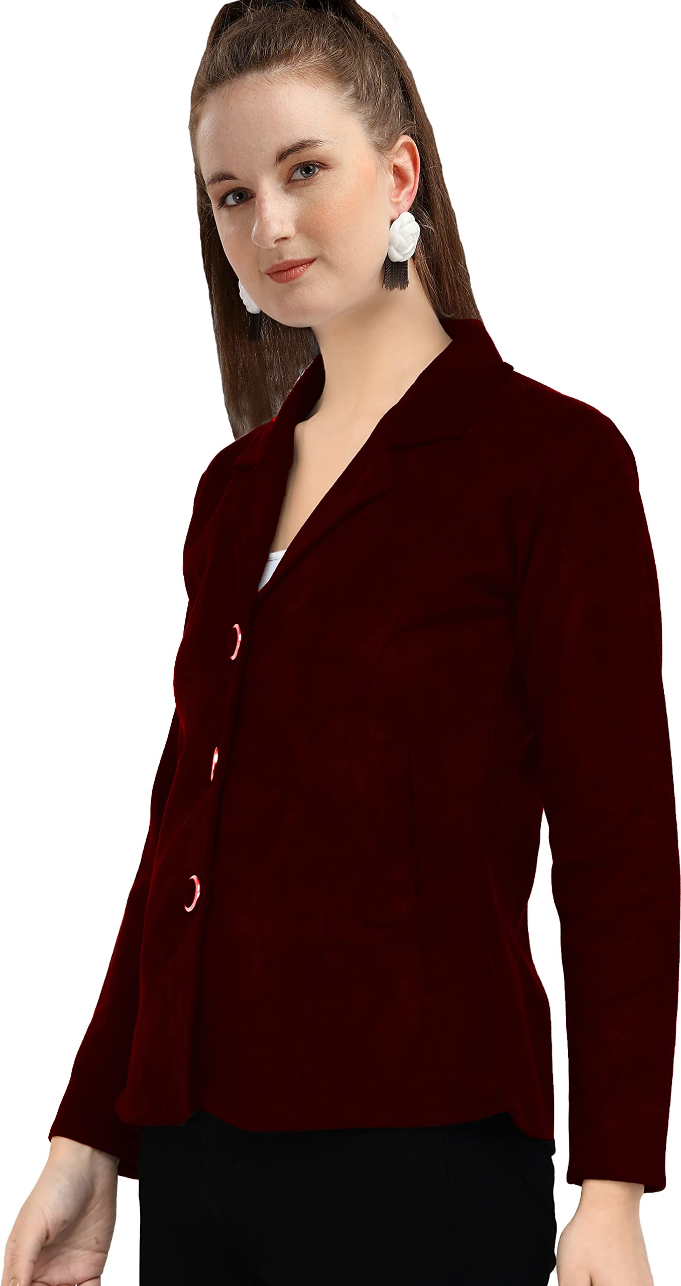 FELLAMO Women 3 Button Blazzer-32 Maroon 