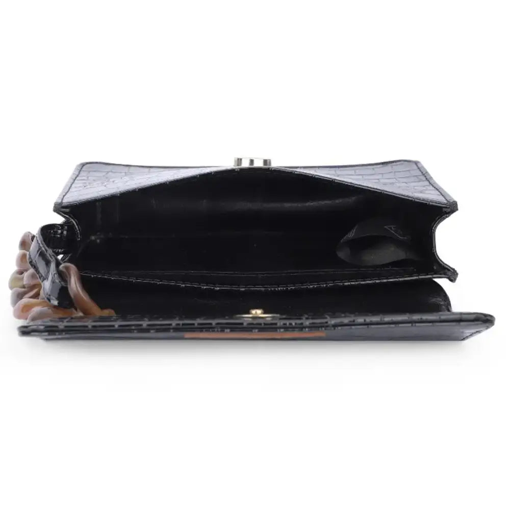 FIKA Ladies purse handbags for women with Magnet Closure (Patent Black) 