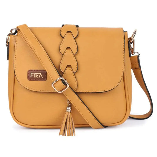 FIKA - Women Flap over Crossbody Sling Bag with Adjustable strap | Tassel Sling Bag (PU Leather)(Yellow) 