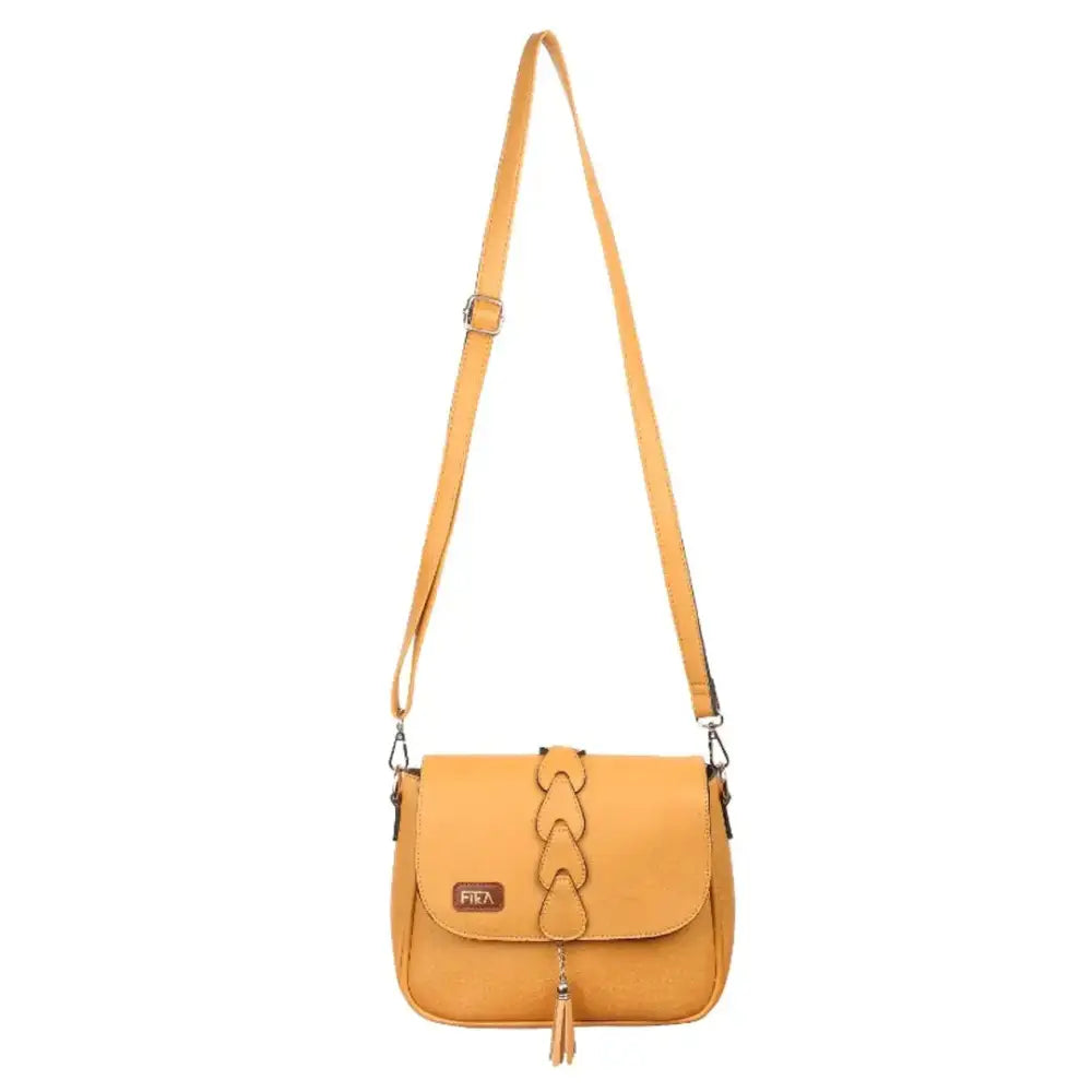 FIKA - Women Flap over Crossbody Sling Bag with Adjustable strap | Tassel Sling Bag (PU Leather)(Yellow) 