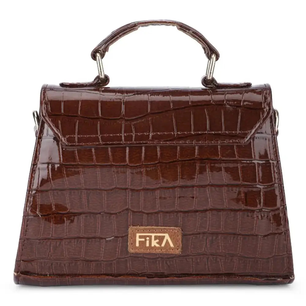 FIKA ndash; Exotic Crossbody Bags for Girls | (PU Leather) (18 x 6 x 14 Cm) (Patent Brown) 