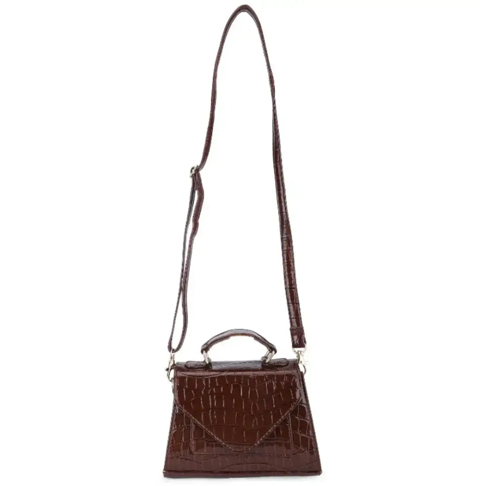 FIKA ndash; Exotic Crossbody Bags for Girls | (PU Leather) (18 x 6 x 14 Cm) (Patent Brown) 