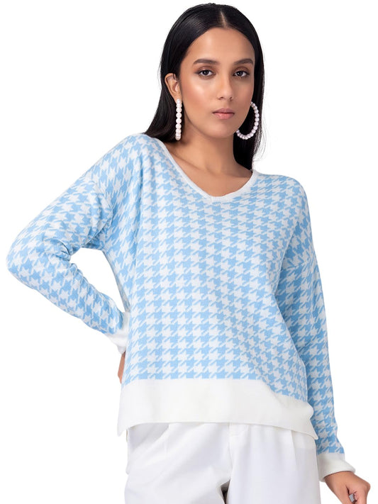 FabAlley Women's Acrylic V-Neck Sweater (SWT00407_Blue_XL) 