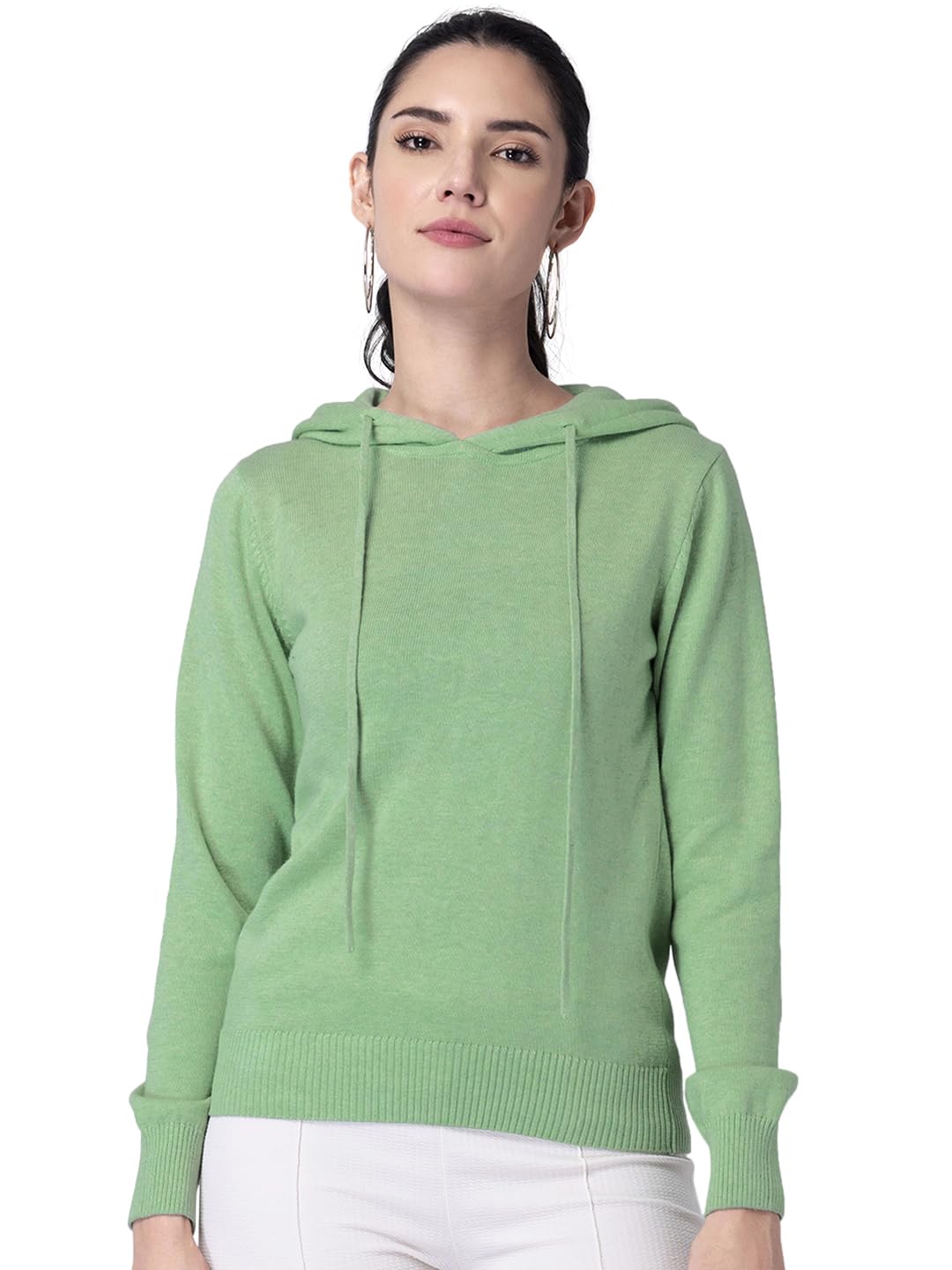 FabAlley Women's Cotton Hooded Neck Sweatshirt (SWT00409_Green_XL) 