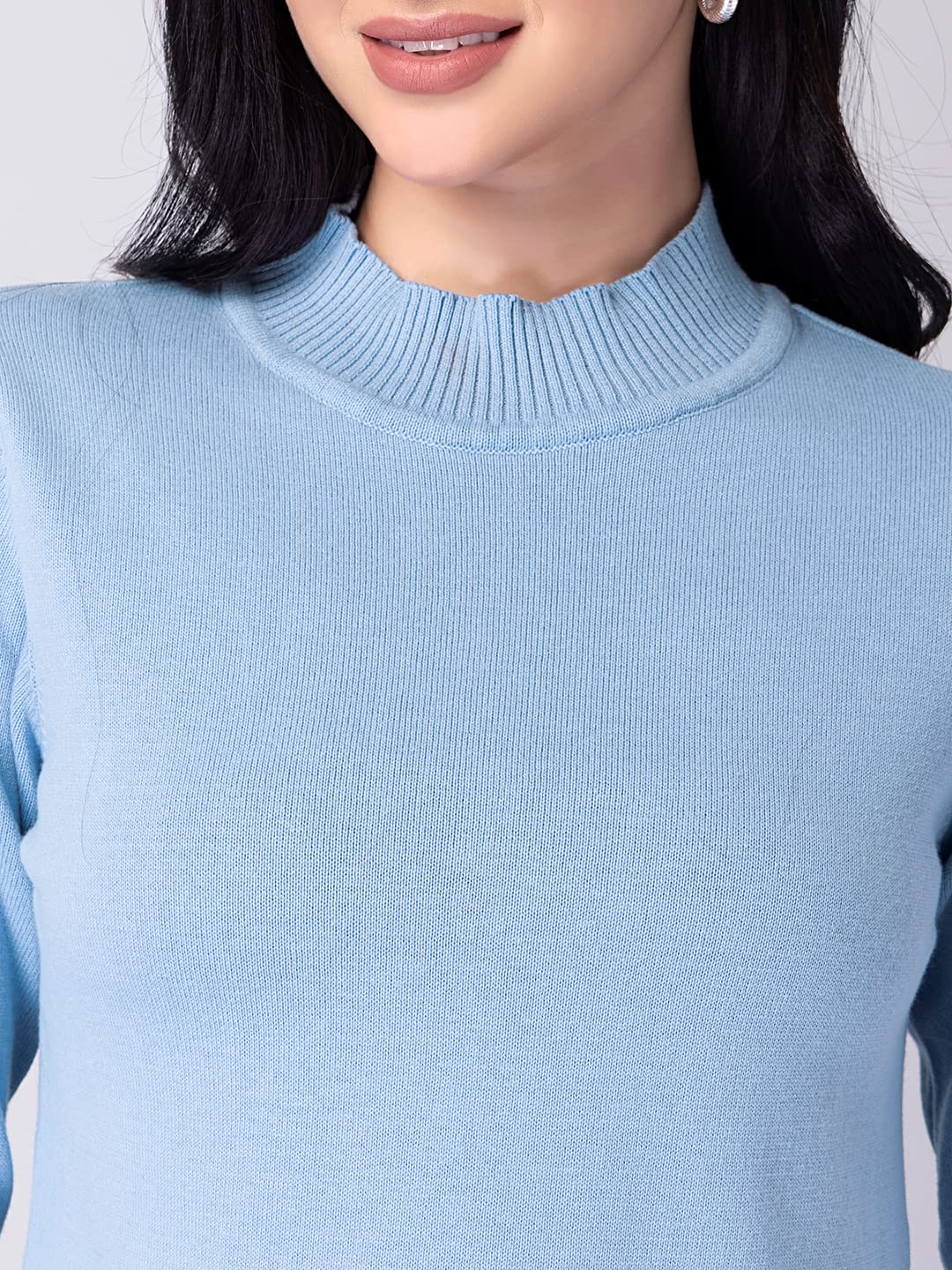 FabAlley Women's Cotton Powder Blue High Neck Sweater Jumper 