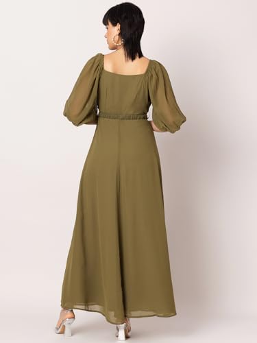 FabAlley Women's Georgette Fit and Flare Maxi Dresses (DRS06582_Green_XL) 