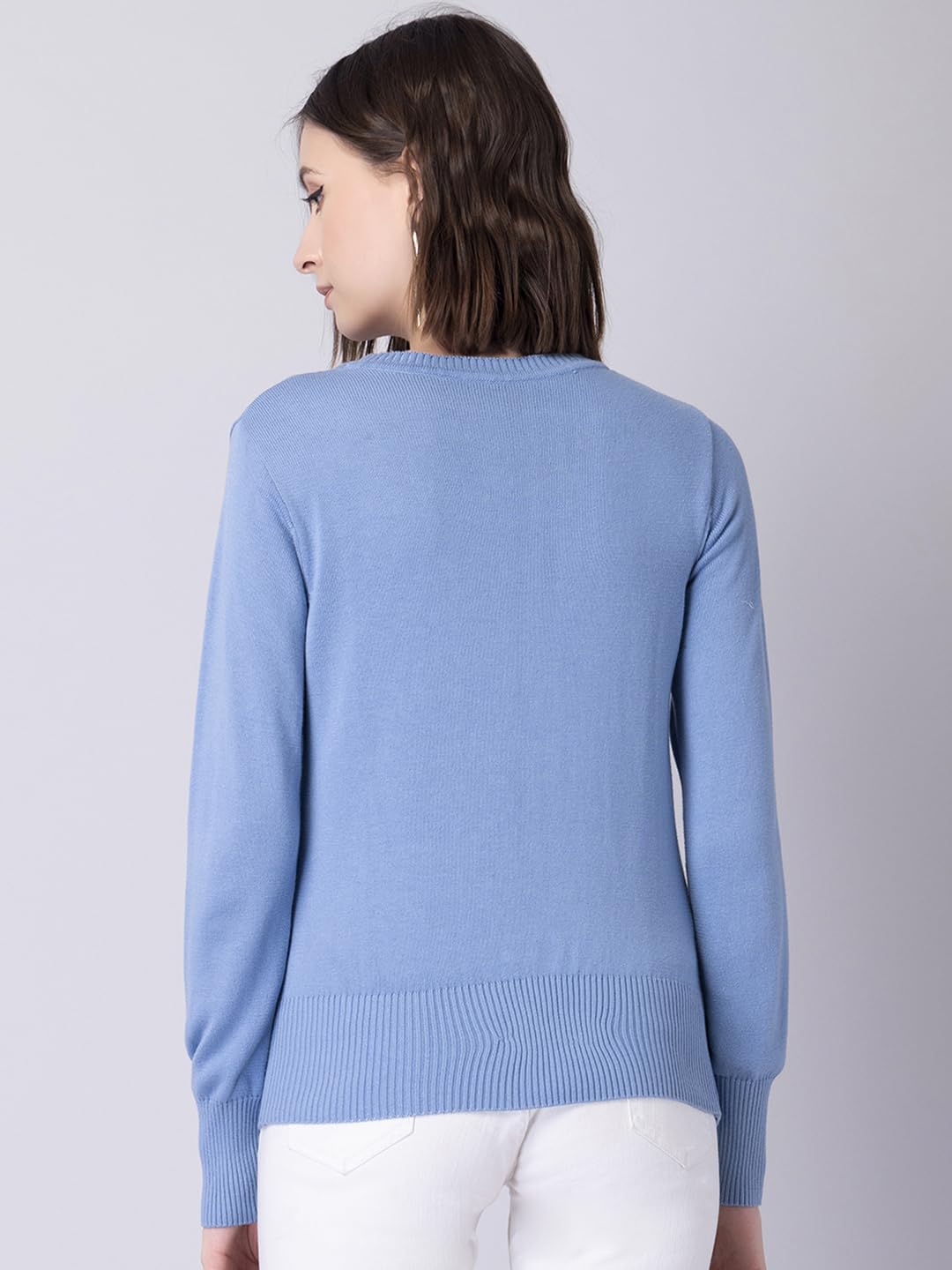 FabAlley Women's Viscose Rayon Round Neck Sweater (SWT00400_Blue_M) 