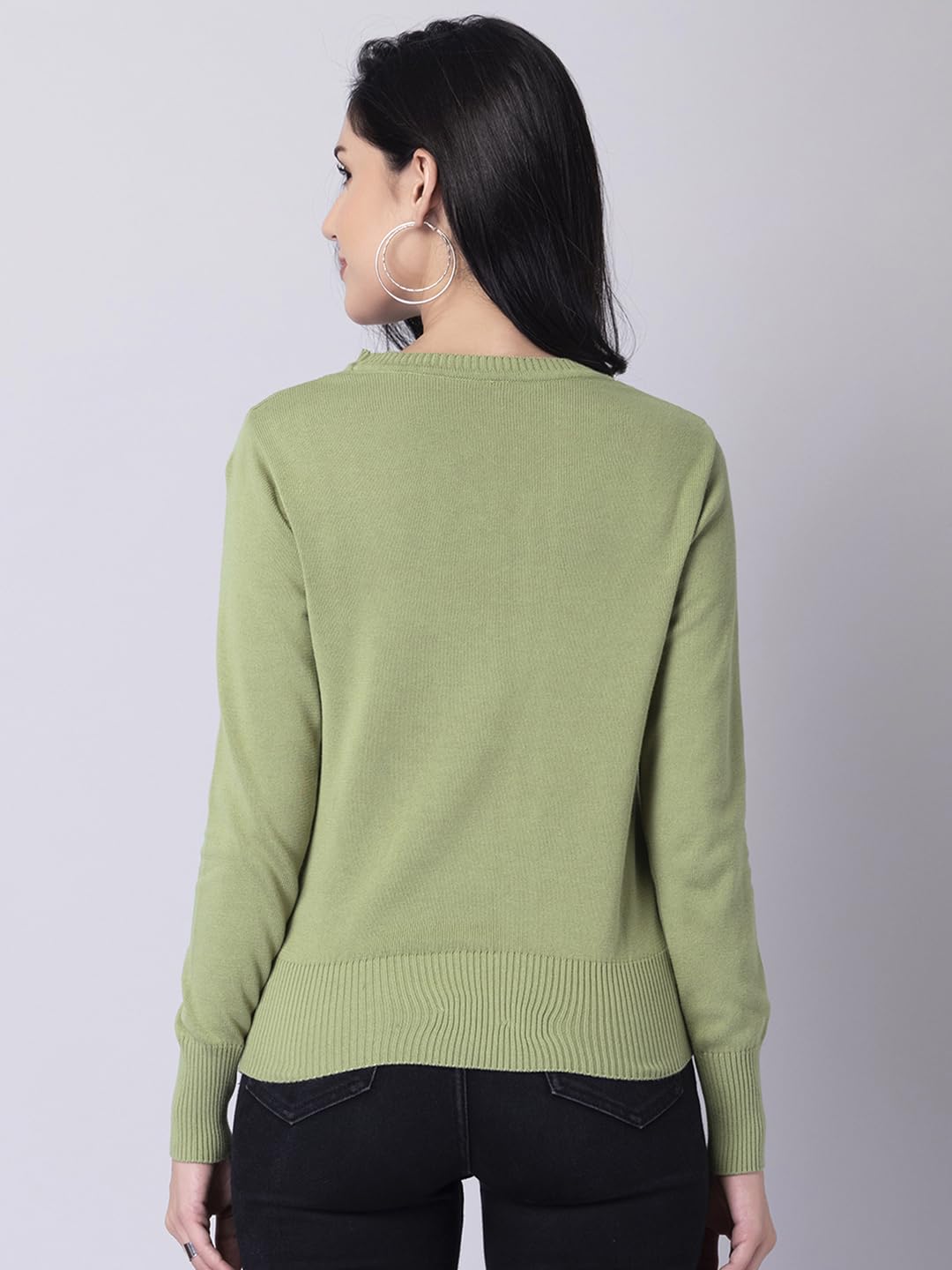 FabAlley Women's Viscose Rayon Round Neck Sweater (SWT00404_Green_S) 