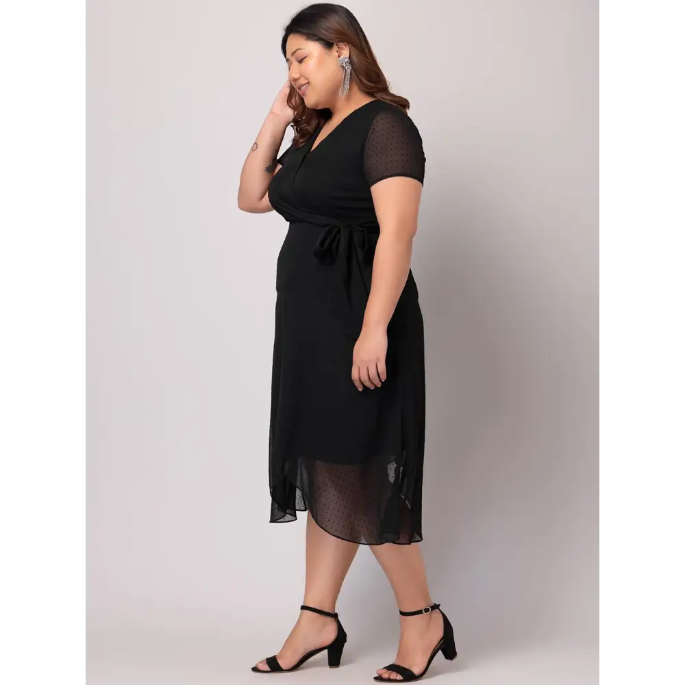 Faballey Women's Polyester Wrap Standard Length Dresses (Black) 