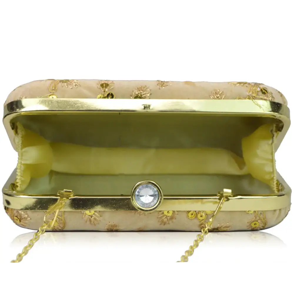 Fabulous Beige Velvet Self Pattern Clutches For Women And Girls 