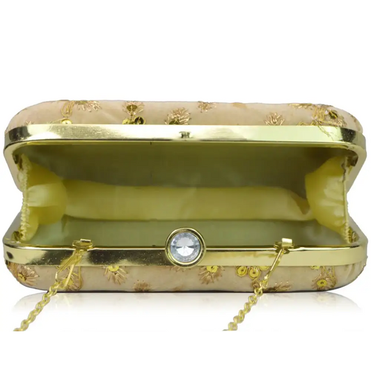 Fabulous Beige Velvet Self Pattern Clutches For Women And Girls 