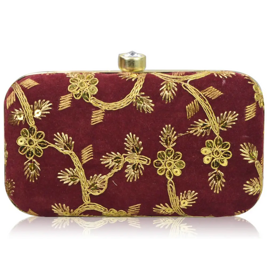 Fabulous Maroon Velvet Self Pattern Clutches For Women And Girls 