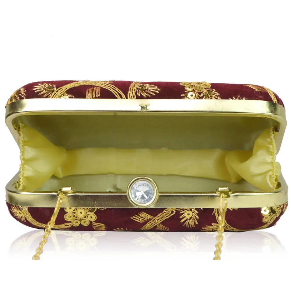 Fabulous Maroon Velvet Self Pattern Clutches For Women And Girls 