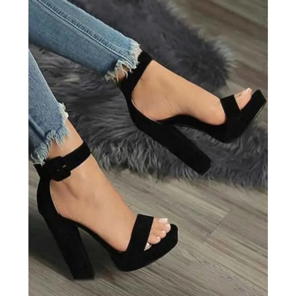 Fashion Black Block Heels 