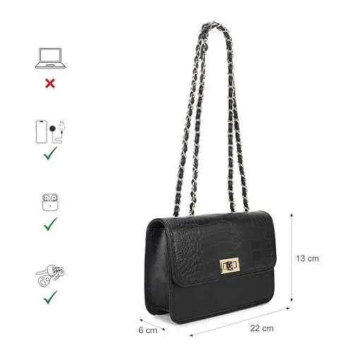 Fastrack Casual Sling Bag with Lock Closure for Girls, Medium Size with Internal Organiser and Metal Chain Strap, Made with Premium Faux Leather SaumyasStore