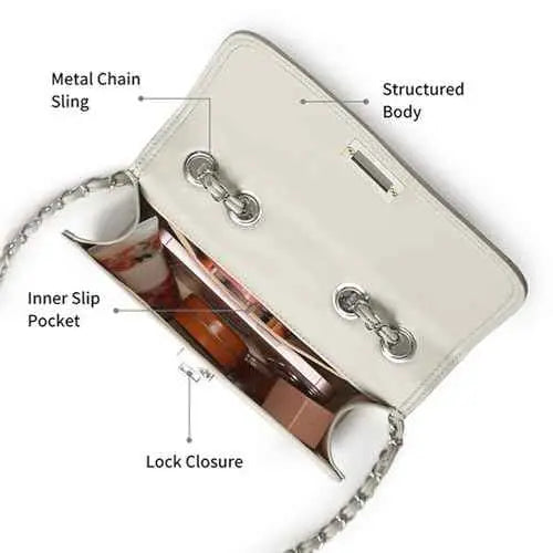 Fastrack Casual Sling Bag with Lock Closure for Girls, Medium Size with Internal Organiser and Metal Chain Strap, Made with Premium Faux Leather SaumyasStore