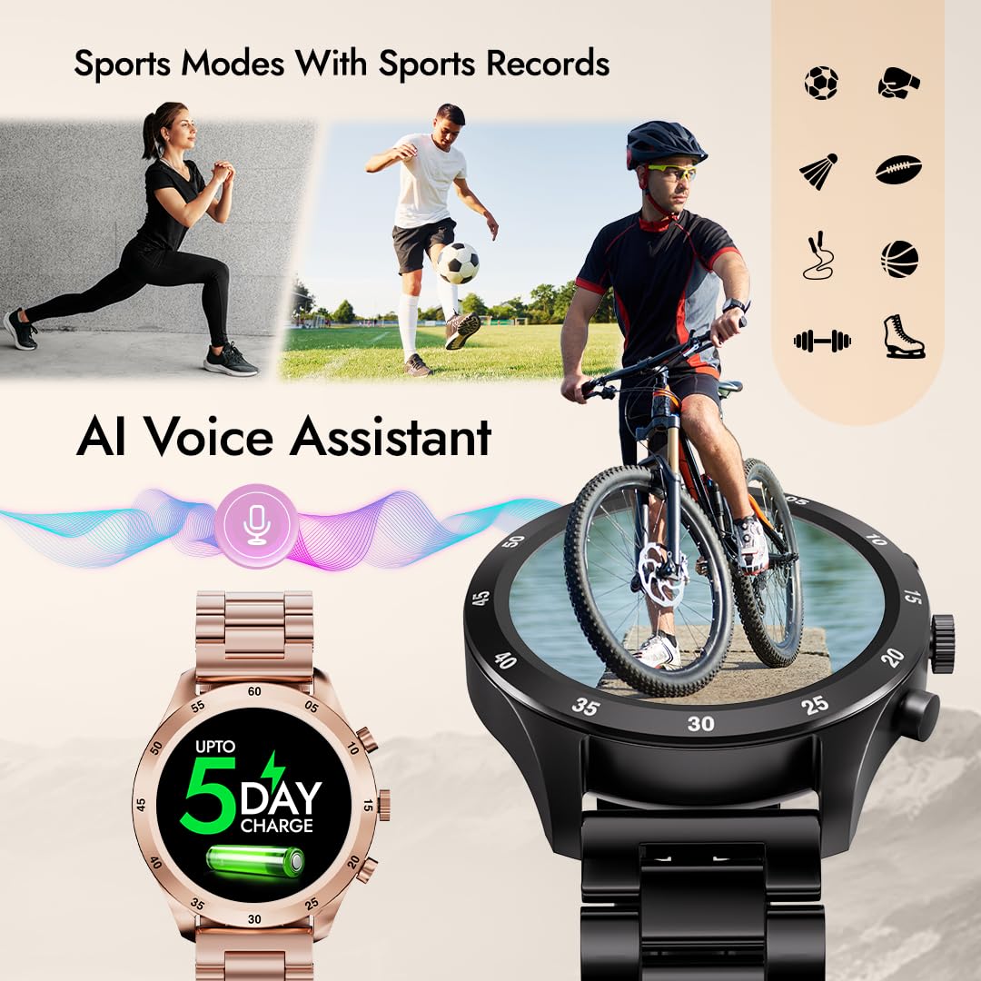 Fastrack Magnus FX2 Smart Watch, 3.35 CM TFT Display, Functional Crown, SingleSync BT Calling, AI Voice Assistant, DND & Power Saving Mode, 650 Nits, 100+ Sports Mode & Smartwatch Faces, IP67 (Black) SaumyasStore