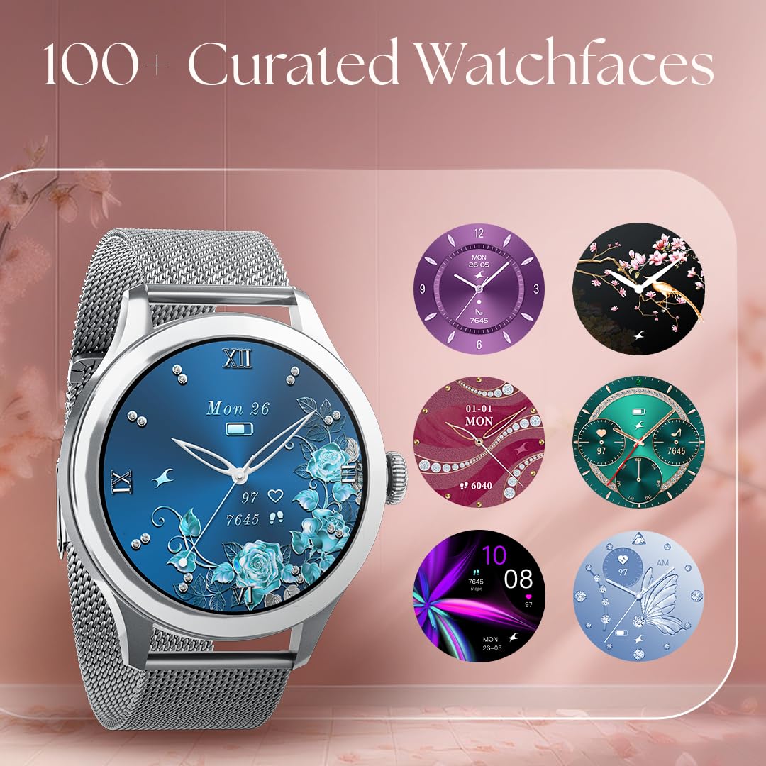 Fastrack Noir Pro Womens Smart Watch, 3.0 cm Super AMOLED Display, 390 * 390 Resolution, 100+ Sports Modes, SOS, BT Calling, Female Health Monitor, IP68, 5-Day Battery, 100+ Smartwatch Faces (Black) SaumyasStore