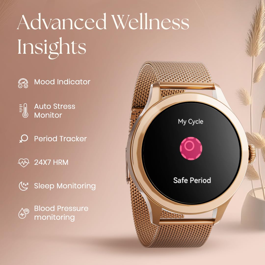 Fastrack Noir Pro Womens Smart Watch, 3.0 cm Super AMOLED Display, 390 * 390 Resolution, 100+ Sports Modes, SOS, BT Calling, Female Health Monitor, IP68, 5-Day Battery, 100+ Smartwatch Faces (Sliver) SaumyasStore