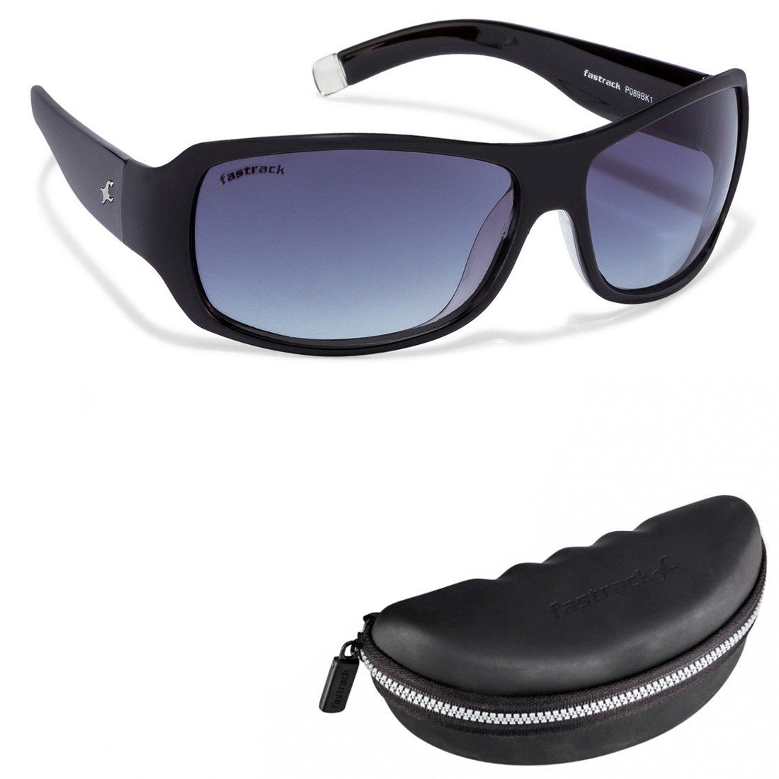 Fastrack (P089BK1 WRAPAROUND Style Full-Rimmed, Black color Sunglasses with Gray colored LENS, For Men & Women 