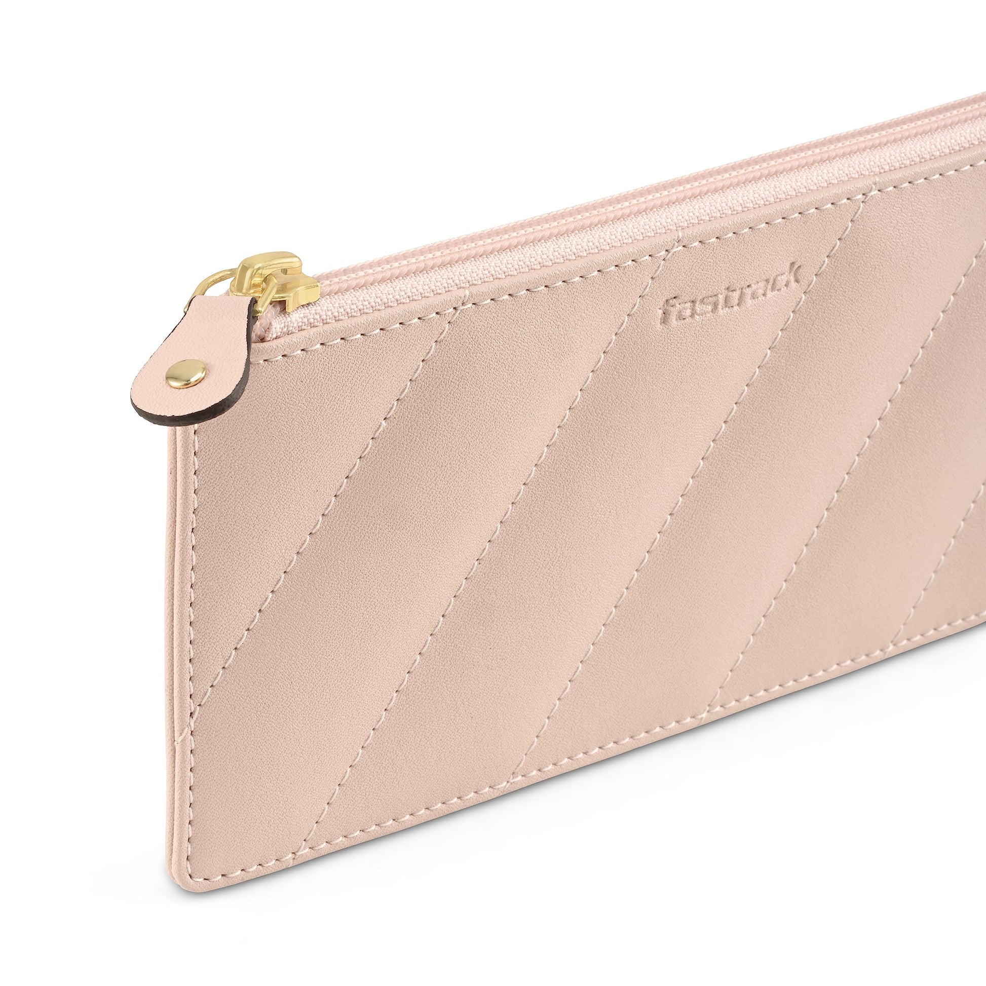 Fastrack Quilted Powder Pink Clutch For Girls With Top Zipper 