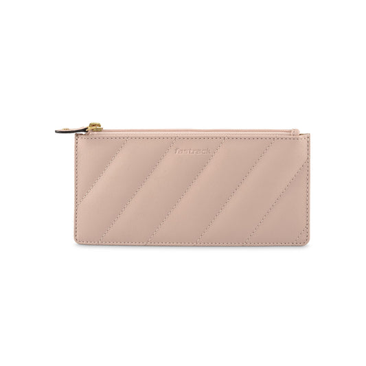 Fastrack Quilted Powder Pink Clutch For Girls With Top Zipper 