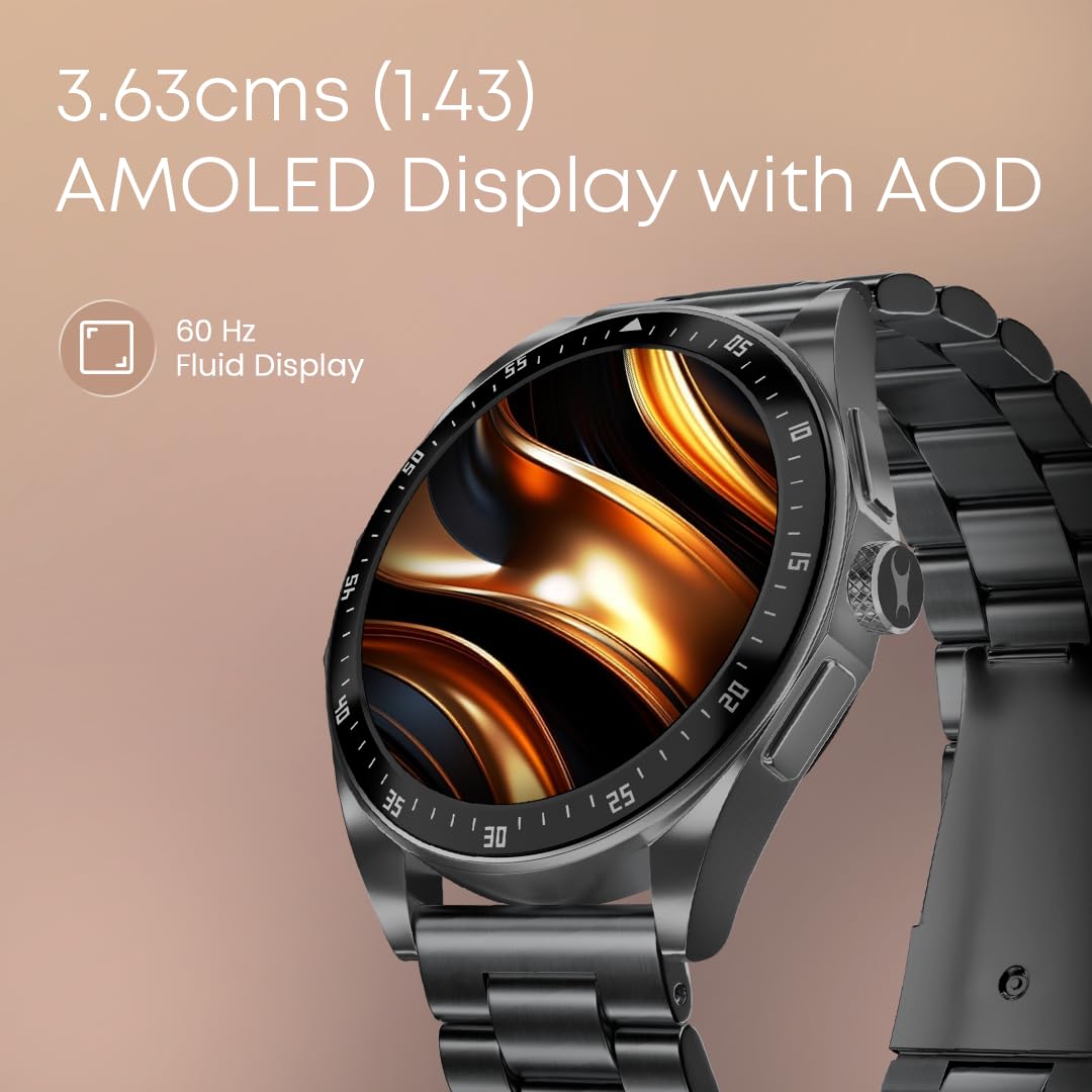 Fastrack Radiant FX1 Luxury Metal Smart Watch, 1.43” AMOLED 60Hz Display, AOD, Functional Crown, SingleSync BT Calling, AI Voice, Upto 5 Day Battery, 100+ Smartwatch Faces & Sport Modes, IP68 (Black) SaumyasStore